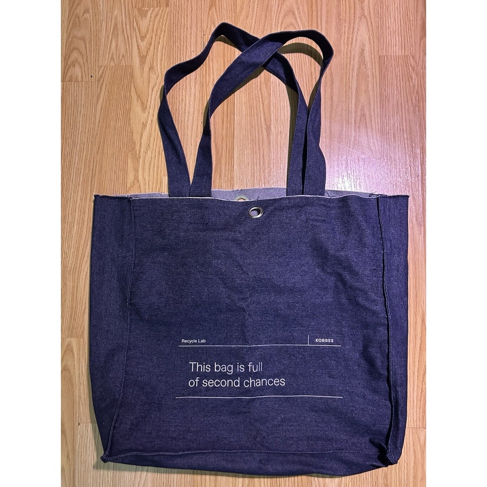 KORRES Recycled Denim Tote Bag Shoulder Straps Cotton Canvas Navy Blue Large